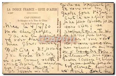 Cap Ferrat — St-Hospice e a Cabeça do Cão — Edição d'Art T-VON — Verso
