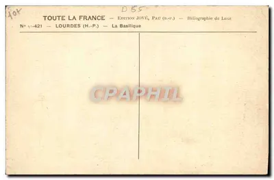Lourdes — La Basilique — Édition Jové, Pau (B.-P.) — Verso