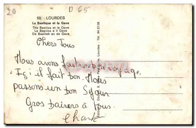 Lourdes — La Basílica y el Gave — Editor A. Dourdet, n°50 — Reverso