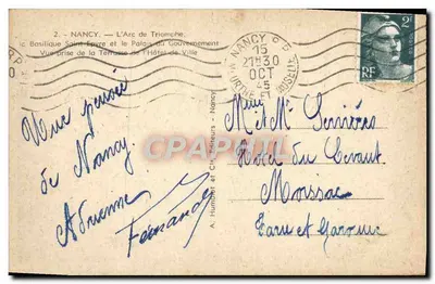 Nancy — Arc de Triomphe, Bazylika św. Epvre i Pałac Rządu — Widok z Tarasy Hotelu de Ville — A. Humbert et Cie, Wydawcy - Nancy — Rewers
