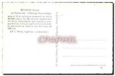 Beauvais - Cathedral - The Astronomical Clock — G. Réant, Publisher, Paris — Back