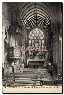 Bilhete postal antigo Ponte Croix Intérieur de Notre Dame du Roscudon