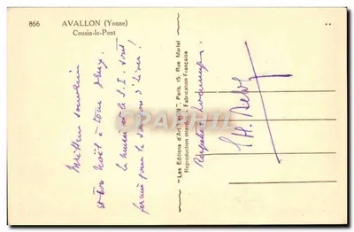 Avallon (Yonne) — Cousin-le-Pont — Editor Les Éditions d'Art 'VON' Paris — Verso