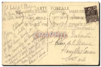 Plaża SABLES-D'OLONNE (Vendée) — animowana widok plaży i namiotów — Phototypie JEHU-GRIN, Mortemart, n°53 — Rewers