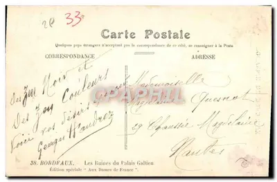Les Ruines du Palais Gallien — éditeur Édition spéciale 'Aux Dames de France' — n° 38 — Verso