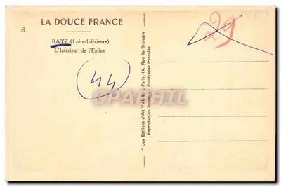Batz (Loire-Inférieure) — Wnętrze kościoła — Les Éditions d'Art YVCN, Paris — Rewers