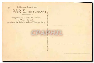 París — Perspectiva sobre el Jardín de las Tullerías y el Arco de Triunfo — Edición de Arte YVON — Reverso