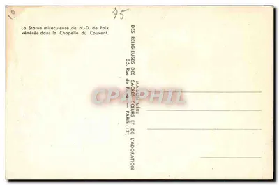 Statua cudowna N. M. Pokoju — czczona w kaplicy klasztoru — Dom Matki Religiosek Sacre-Cœurs i Adoracji, Paryż — Rewers