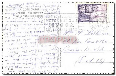 Cannes — Vista general de la playa y el Suquet — Ediciones Rella n°2160 — Reverso