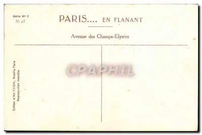 Avenue des Champs-Élysées — Arc de Triomphe w tle — Wydawnictwo Art YVON, Paryż — Rewers