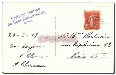 Hohkönigsburg — Castelo forte alsaciano — Kunstverlag E. Hartmann, Strasbourg (número de série não visível) — Verso