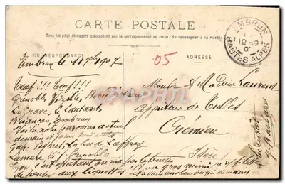 Ponte de La Clapière, sobre a Durance — Embrun (870m) — As Alpes — editor não identificado, n° 662 — Verso
