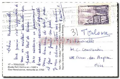 Cour du Musée Petit Cloître — Toulouse — Éditeur LABOUCHEF, n°17 — Verso