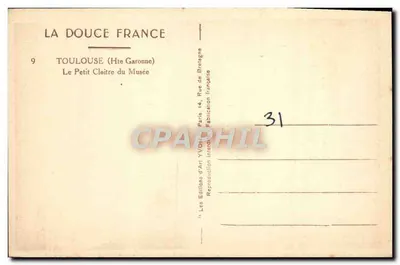 Il Piccolo Cloître del Museo — Toulouse (Hte Garonne) — Éditions d'Art Yvory, Paris — Verso