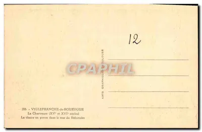 La Cartuja — La silla de piedra en la pared del Refectorio — Arts Graphique de Rouergue — Reverso