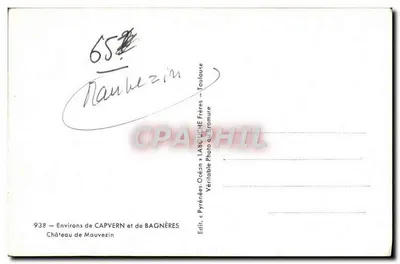 Tarjeta postal moderna Entornos de Capvern y Bagneres Castillo de Mauvezin — Reverso