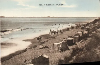 St-Brevin-l'Océan — praia animada com cabines e banhistas — Phototype Jérôme Poupin, n° 719