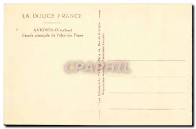 Avignon (Vaucluse) — Fronton główny Pałacu Papieskiego — Les Éditions d'Art VVO, Paryż — Rewers