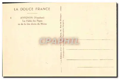 Avignon (Vaucluse) — Pałac Papieży widziany z prawego brzegu Rony — Les Éditions d'Art YVO, Paryż — Rewers