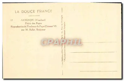 Avignon — Palácio dos Papas — Túmulo do Papa Clément VI — Reprodução por M. Ballat — Verso