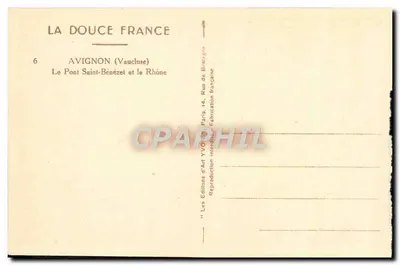 Avignon — Le Pont Saint-Bénézet et le Rhône — Les Éditions d'Art Yvon, Paris — Verso