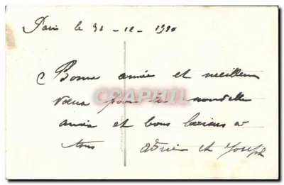 Uśmiechnięta kobieta w futrze — Paryż, 31 grudnia 1910 — ręczna kartka pocztowa — Rewers