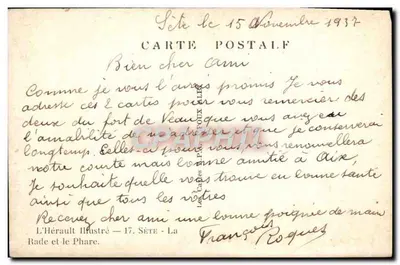 Porto de Sète — farol e cais — A.P.A. (editora) — Verso