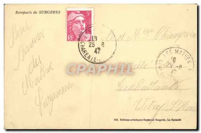 Rampartes de Surgères — Editor: Edições Artísticas Raymond Bergevin, La Rochelle — N° 594 — Verso