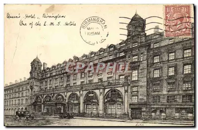 Bilhete postal antigo Queen's Hotel Birmingham