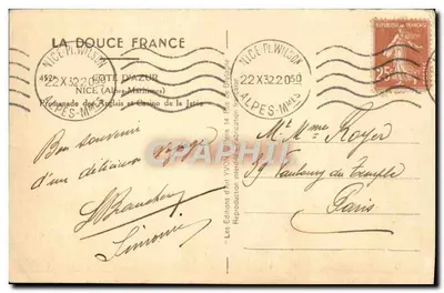 Stara pocztówka Nice Promenade des Anglais — Rewers