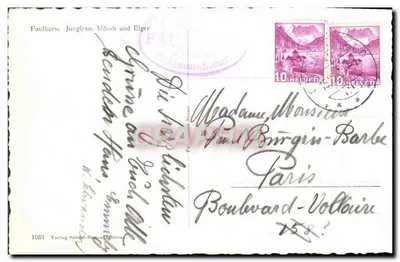 Faulhorn, Jungfrau, Mönch und Eiger — 1063 — Verlag Seidel-Helvetia, Brienz — Rewers