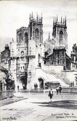Bootham Bar & York Minster — desenho de Joseph Pike — série 'Etchette' de Dennis & Sons Ltd.