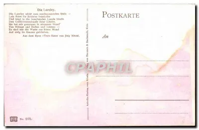 A Loreley — vista do rochedo — editor Astudin-Karten von Rheln, n° 105 — Verso