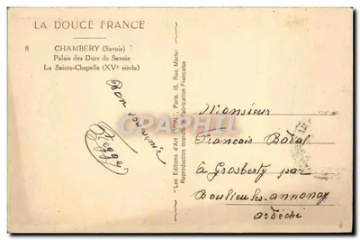 Chambéry — Pałac Duków Savoijskich i Święta Kaplica — Wydawnictwo Sztuki 'La Douce France' — Rewers