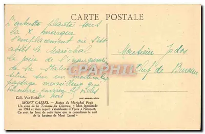 Statua jeździecka Marszałka Focha — Mont Cassel — wydawca Van Eeche — Rewers