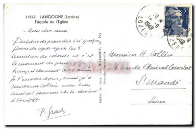 Fachada da igreja — Langogne (Lozère) — Edição Léon MARGERIT, Le Puy — Verso
