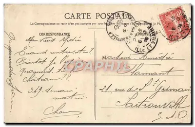 Saint-Malo - El Cuadrado, el Castillo y la Puerta San Vicente — Tarjeta postal antigua n°1042, editor H.L.M. — Reverso