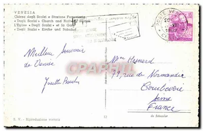 Venise (Italie) — église et gare des Scalzi — éditeur B.V. n°12 — Rewers