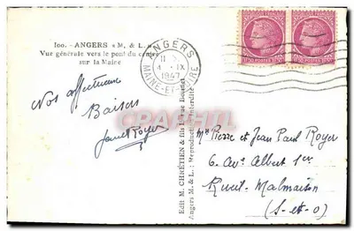 Angers — Ogólny widok ku mostowi w centrum na Maire — Wyd. M. & L. Angers — Rewers