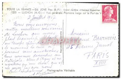 Luchon — Ogólny widok. Pierwszy śnieg na Port de Vence — Wyd. JOYE Pau (B.P.) — Rewers