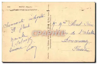 Stara pocztówka Metz — Boczna fasada katedry — Rewers
