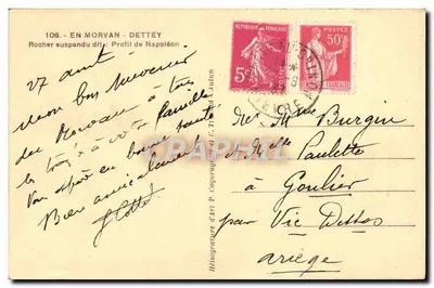 Rocher suspendu dit Profil de Napoléon — En Morvan - Dettey — Héliogravure d'Art P. Conquegnat — Verso