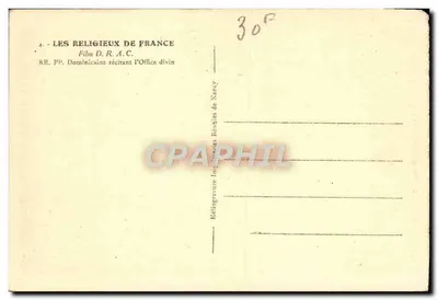 Les Religieux de France — R.R. P.P. Dominicains récitant l'Office divin — Élégrogravure Réunies de Nancy — Verso