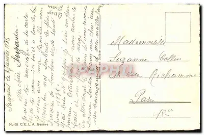 Esquiador en la montaña — vista de Suiza — C.E.A. Ginebra, n° 08 — Reverso