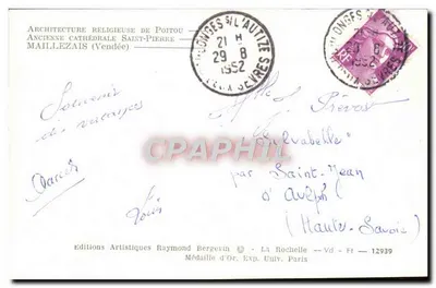 Ruiny starej katedry św. Piotra w Maillezais — Wydawnictwo Artystyczne Raymond Bergevin — n°12939 — Rewers
