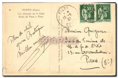 Piana (Korsyka) — Widok na Zatokę Porto — Les Éditions d'Art, Paryż — Rewers