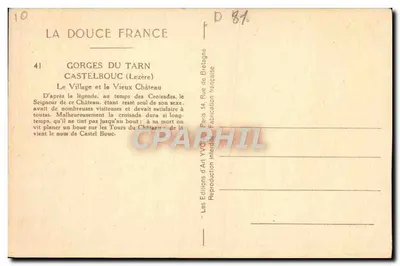 Gorges do Tarn — Castelbouc (Lezère) — Les Éditions d'Art YVO — Verso