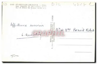St-Gervais-les-Bains — Agulha de Blonnay e Domo do Gouter (4.303 m.) — Edição « La Cigogne » Lyon — Verso