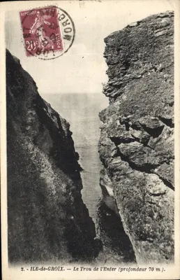 Bilhete postal antigo Ilha de Groix Le Trou de l'Enter