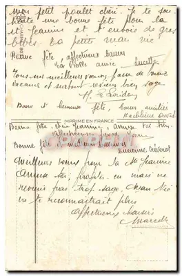 Różowe kwiaty pivoiny — Szczęśliwego dnia — Imprimerie de la Sainte Jeanne, Nablus, Francja — Rewers